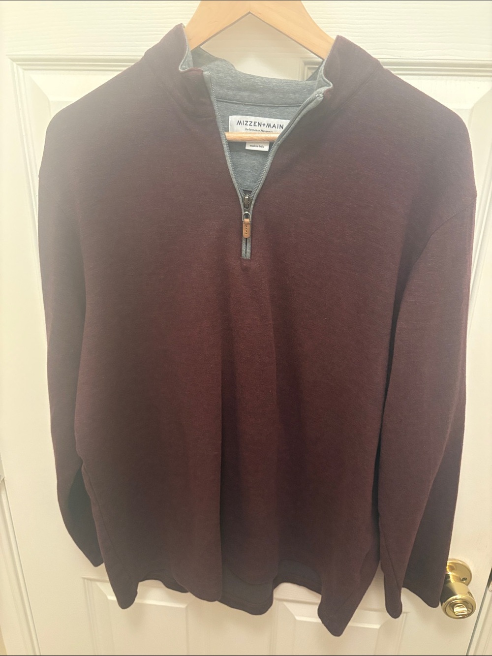 Mizzen+Main Men's Half-Zip Sweater in Deep Burgundy with Heather Gray Trim A105